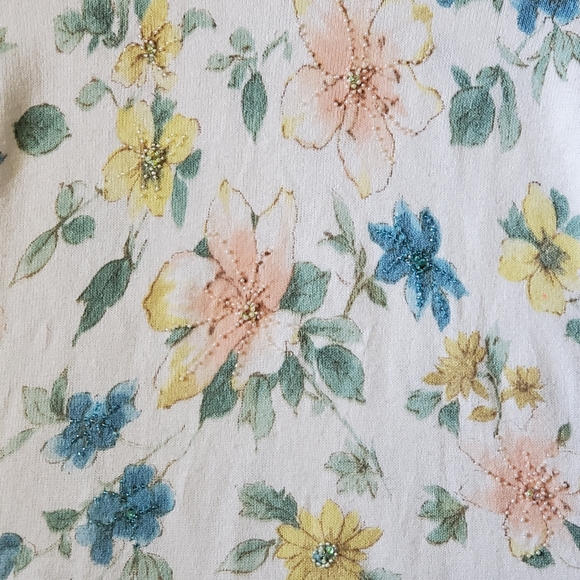 Crop Beaded Sequined Vintage Sweater 90's Florals - Picture 4 of 7